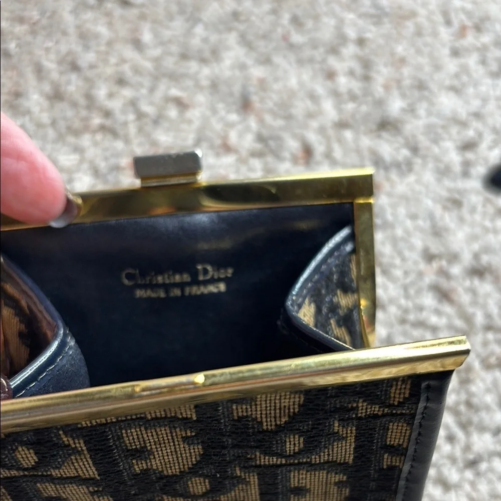 Christian Dior Trotter Canvas coin purse Black & Tan with Gold Accents
